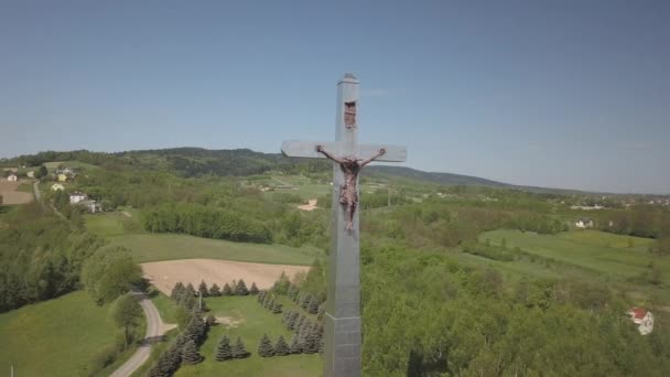 Kolaczyce Polônia Maio 2018 Uma Enorme Estátua Cristo Crucificado Uma — Vídeo de Stock