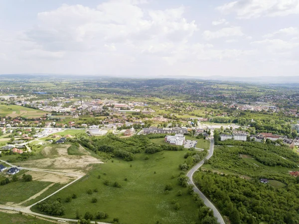 Panorama Mestain Près Ville Jaslo Pologne Depuis Une Vue Aérienne — Photo