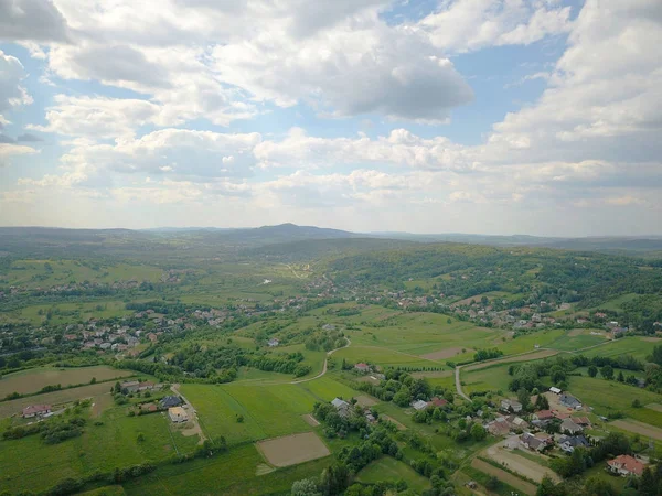 Mestain Közelében Jaslo Város Lengyelországban Madártávlatból Panoráma Légifotó Tájak Települések — Stock Fotó