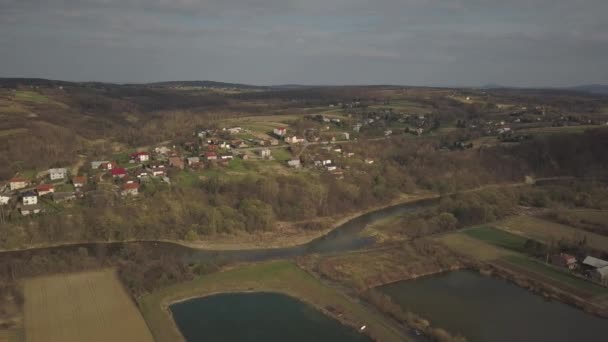 Panorama Pohledu Ptačí Perspektivy Střední Evropa Polská Vesnice Nachází Mezi — Stock video