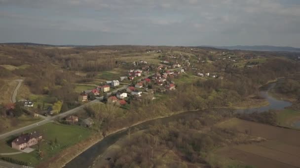 Panorama Från Fågel Perspektiv Central Europa Den Polska Byn Ligger — Stockvideo