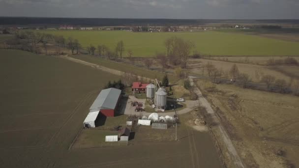 View Height Large Farm Located Green Hilly Fields Video Drone — Stock Video