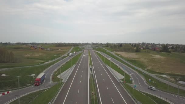 Panorama Van Snelweg Met Een Vogel Ogen Uitzicht Transport Slagader — Stockvideo