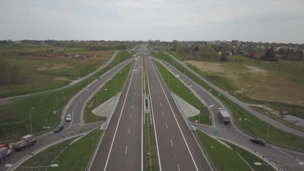 Panorama Van Snelweg Met Een Vogel Ogen Uitzicht Transport Slagader — Stockvideo