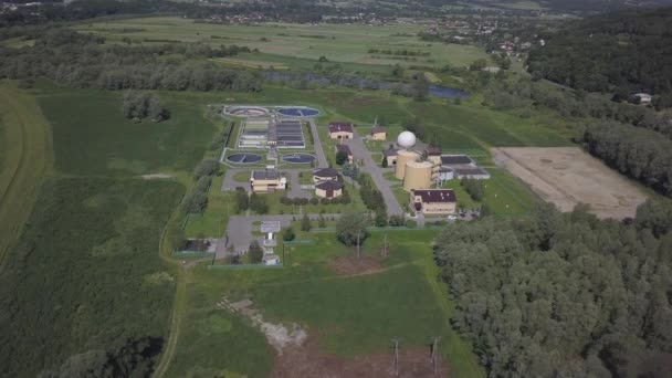 Planta Depuradora Urbana Fotografía Aérea Plantas Tratamiento Aguas Residuales Ubicadas — Vídeos de Stock