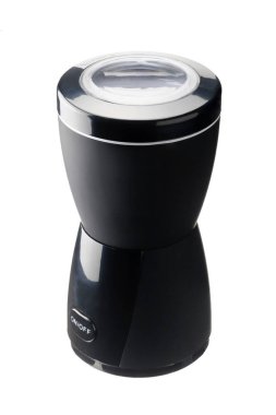 Beyaz arka planda izole edilmiş siyah kahve öğütücü