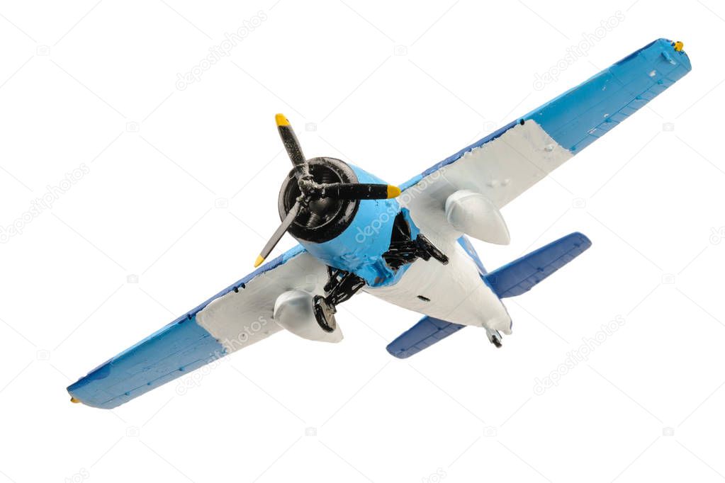 Blue plastic plane isolated on the white background