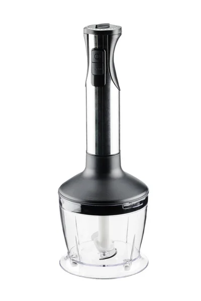 Black accessory cup with hand blender on the white background — Stock Photo, Image