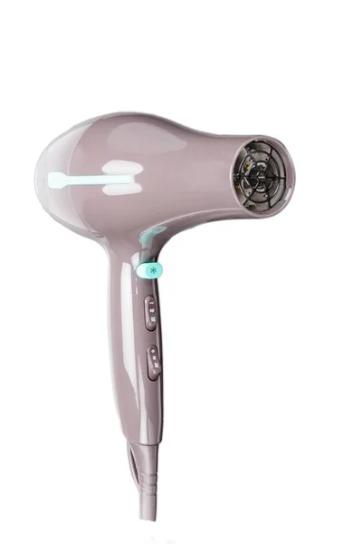 Brown hair dryer with green elements isolated on the white backg — Stock Photo, Image