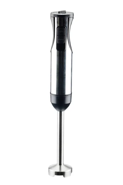 Черный ручной блендер с ногой на белом фоне — стоковое фото