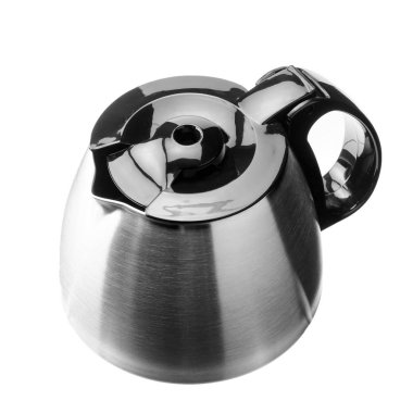 Beyaz arka planda izole siyah kapağa sahip kahve kabı