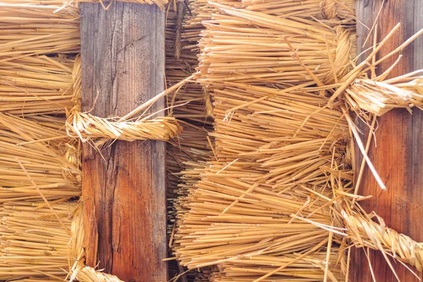 Gros plan de la paille, du chaume, du haulm et du motif sur le côté d'un ol — Photo