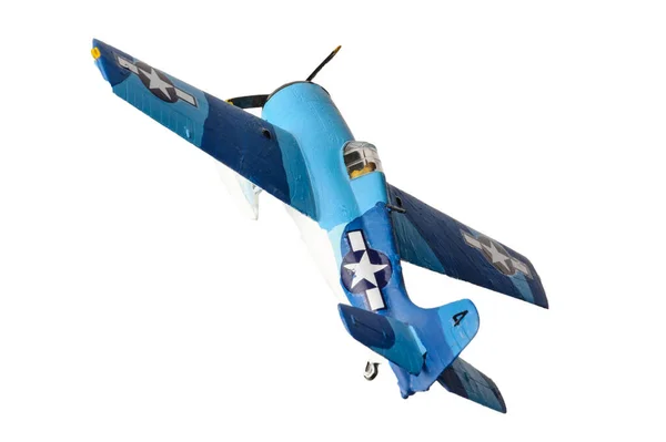 Beyaz arka plan üzerinde izole mavi plastik uçak — Stok fotoğraf