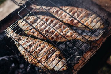 Domatesli ızgara dorado balığı, limon ve kuşkonmaz. Yemek tarifi.