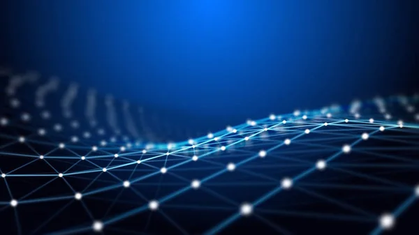 Pleksus çizgiler ve noktalar üçgen 3d mavi arka plan