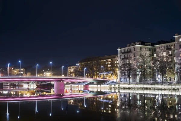 Vista Panoramica Turku Con Edifici Illuminati Esterni Ponte Notte — Foto Stock