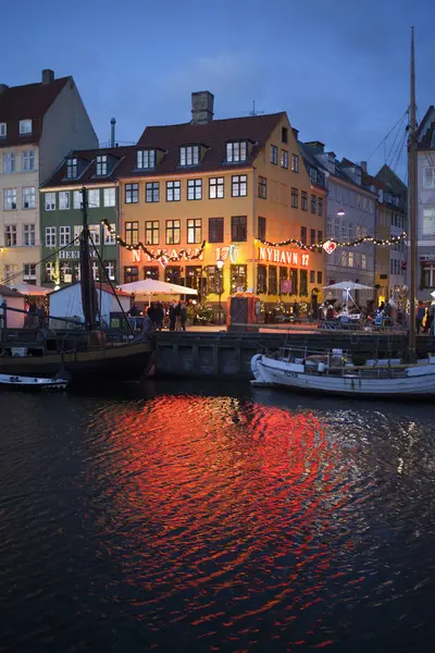 Malerischer Blick Auf Nyhavn Hafenviertel Bei Nacht Kopenhagen Dänemark — Stockfoto