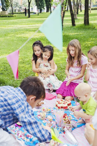 Dzieci Piknik Urodzinowy Selektywne Skupienie — Zdjęcie stockowe