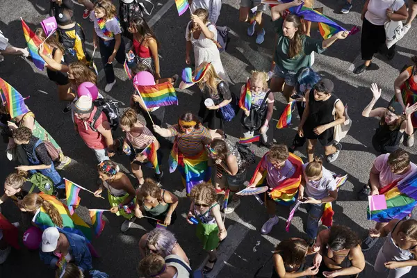 High Angle View Pride Parade Stockholm Sweden — Stock Photo, Image