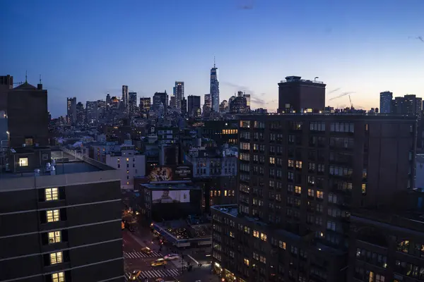 Vue Panoramique Paysage Urbain Manhattan Soirée — Photo