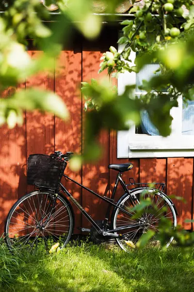 Rower Stojący Przed Domkiem Letniskowym Archipelagu Sztokholmskim — Zdjęcie stockowe