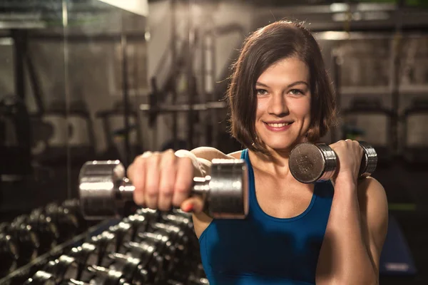 Felicidad Del Trabajo Duro Joven Hermosa Mujer Feliz Entrenamiento Con —  Fotos de Stock