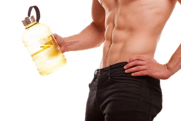 Cropped Shot Mid Section Ripped Man Holding Water Bottle Isolated — Stock Photo, Image