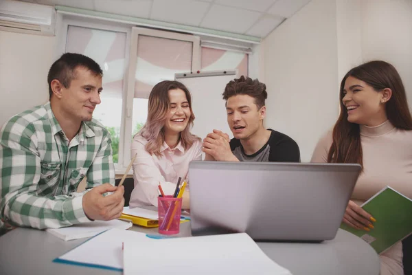 Group of young people studying together at college classroom — 스톡 사진