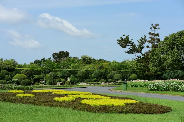 Spring Formal Garden. Beautiful garden of colorful flowers.Landscaped Formal Garden. Park. Beautiful Garden.