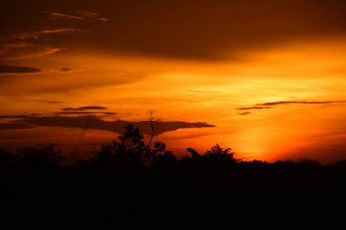 gökyüzü, alan, bulutlar, gün batımı, günbatımı manzara. Alan ve karanlık clouds.sunset yeşil alanı, göl günbatımı ile gökyüzü ve altın bulutlu gökyüzü. Ve güzel su yansıma, parlak renkli gökyüzü