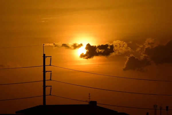 Elektrický Pylonu Době Západu Slunce — Stock fotografie