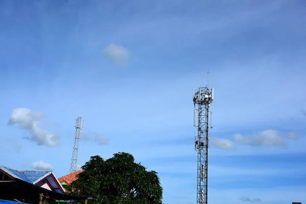 Wireless Communication Antenna With bright sky.Telecommunication tower with antennas with blue sky.telecommunication mast TV antennas wireless technology with blue sky .