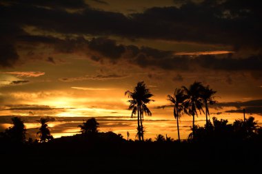 günbatımı manzara. Alan ve karanlık clouds.sunset yeşil alanı, göl günbatımı ile gökyüzü ve altın bulutlu gökyüzü. Ve güzel su yansıma, parlak renkli gökyüzü ve bulutlar olarak geri