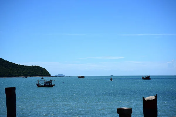 Vista Mare Piccola Barca Molo Pesca Piccola Barca Pesca Vita — Foto Stock