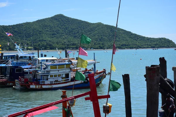 Meerblick Und Kleines Boot Fischersteg Und Kleines Fischerboot Thailändisches Leben — Stockfoto