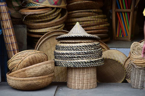 Mercado Mimbre Cesta Ratana Ratán Artesanía Bambú Hecha Mano Partir —  Fotos de Stock