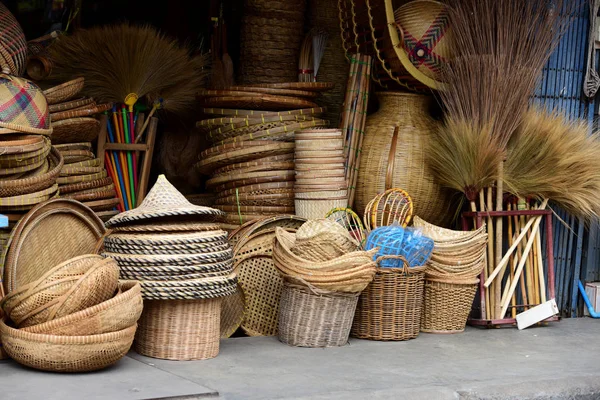 Mercado Mimbre Cesta Ratana Ratán Artesanía Bambú Hecha Mano Partir —  Fotos de Stock