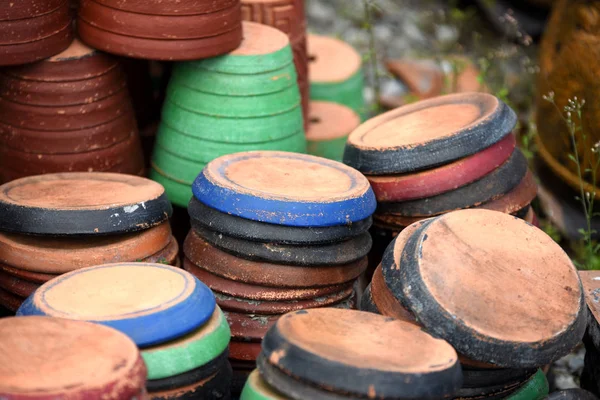 Colorful Handmade Pots Close — Stock Photo, Image