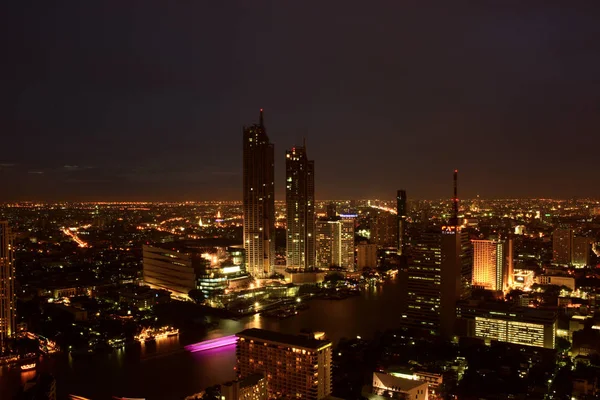 Visitors Top Tower Visit Bangkok Chao Phraya River Night Enjoy — Stock Photo, Image