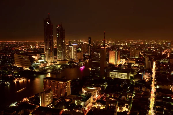 Visitors Top Tower Visit Bangkok Chao Phraya River Night Enjoy — Stock Photo, Image