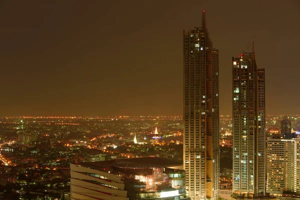 Bangkok Chao Phraya Nehri Gece Boyunca Ziyarete Kulenin Üstündeki Ziyaretçi — Stok fotoğraf