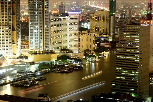 Visitors Top Tower Visit Bangkok Chao Phraya River Night Enjoy — Stock Photo, Image