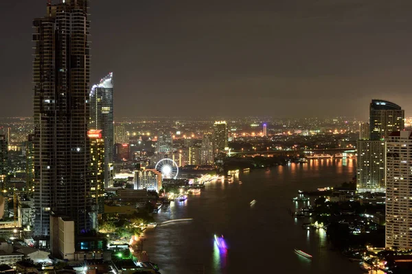 Los Visitantes Parte Superior Torre Para Visitar Bangkok Río Chaophraya — Foto de Stock