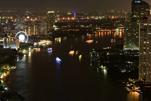 Visitors Top Tower Visit Bangkok Chao Phraya River Night Enjoy — Stock Photo, Image