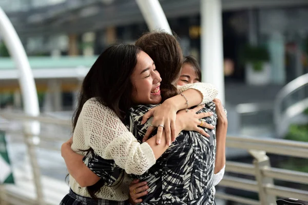 Happy Three Girls Meeting — Stock Photo, Image