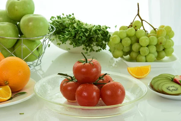 Composition Variety Organic Vegetables Fruits Balanced Diet Colored Fruit Table — Stock Photo, Image