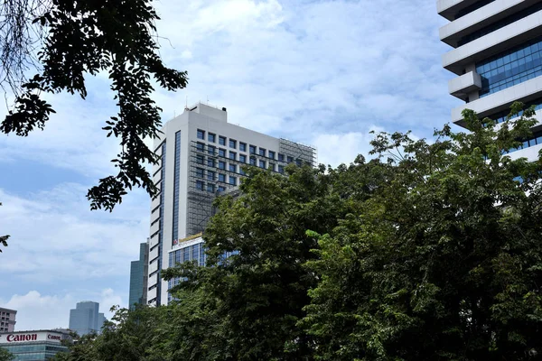 Visitantes Del Centro Edificios Gran Altura Bangkok Desde Parque Septiembre — Foto de Stock