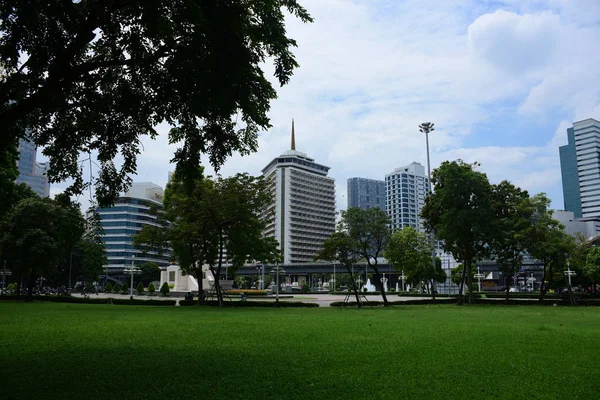 Visitantes Centro Cidade Edifícios Altos Banguecoque Partir Parque Setembro 2018 — Fotografia de Stock