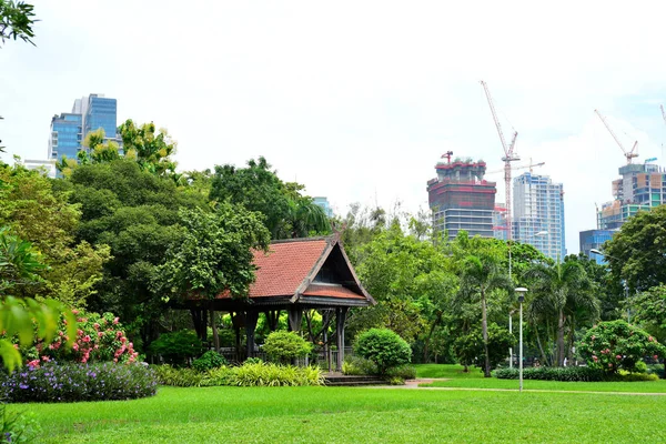 Besökare Till Centrum Och Höga Byggnader Bangkok Från Parken September — Stockfoto