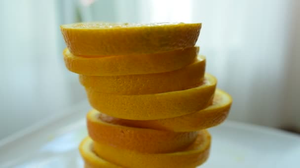 Fette Arancia Sembrano Deliziose Mescolare Frutta Frutta Fresca Vicino Mangiare — Video Stock